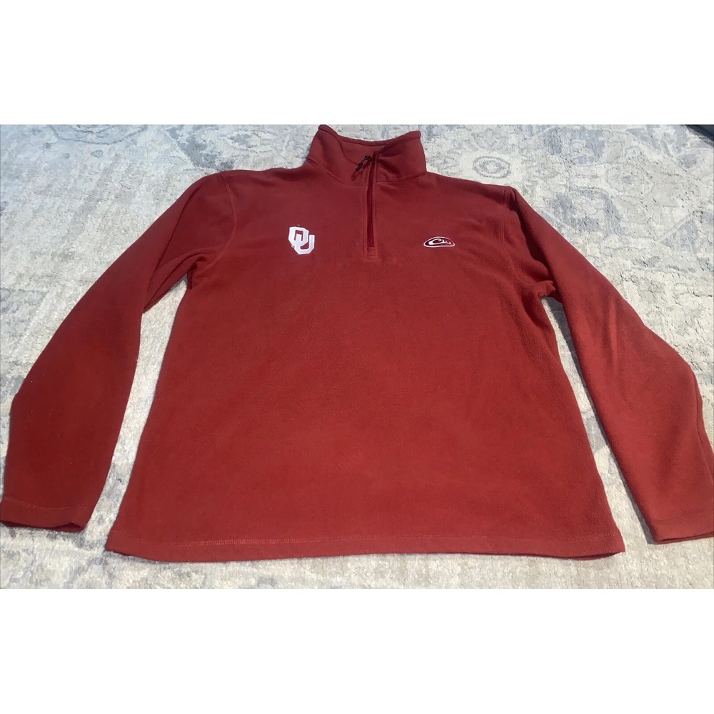 Drake Mens Oklahoma Sooners Fleece 1/4 Zip Pullover Sweater OU Red Sz‎ Medium